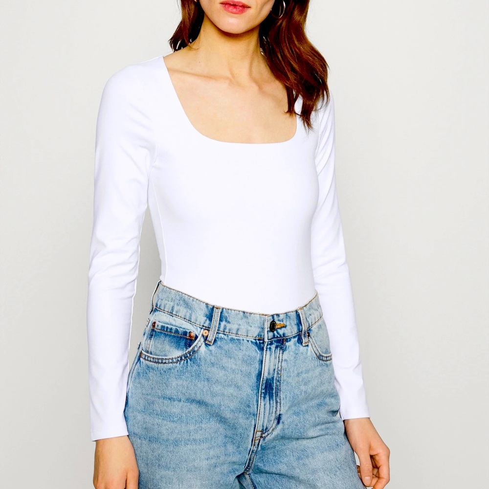 Abercrombie White Scoop Neck Long Sleeve Body Suit Small